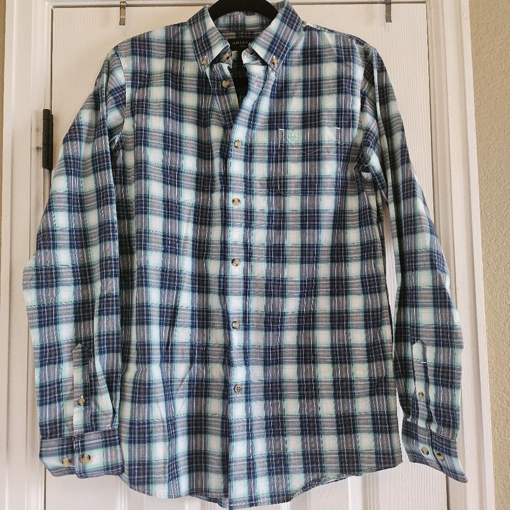 Ariat button-down dress shirt youth size blue and teal